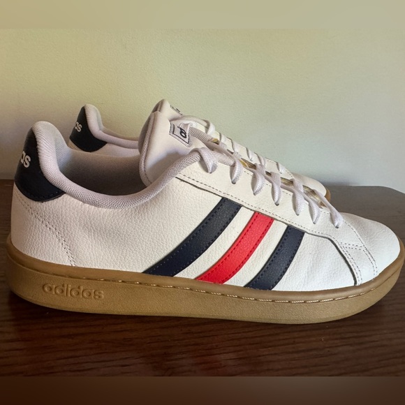 ADIDAS Men’s Grand Court Sneakers - Cloud White/Trace Blue/Active Red Size 10 - Picture 7 of 11
